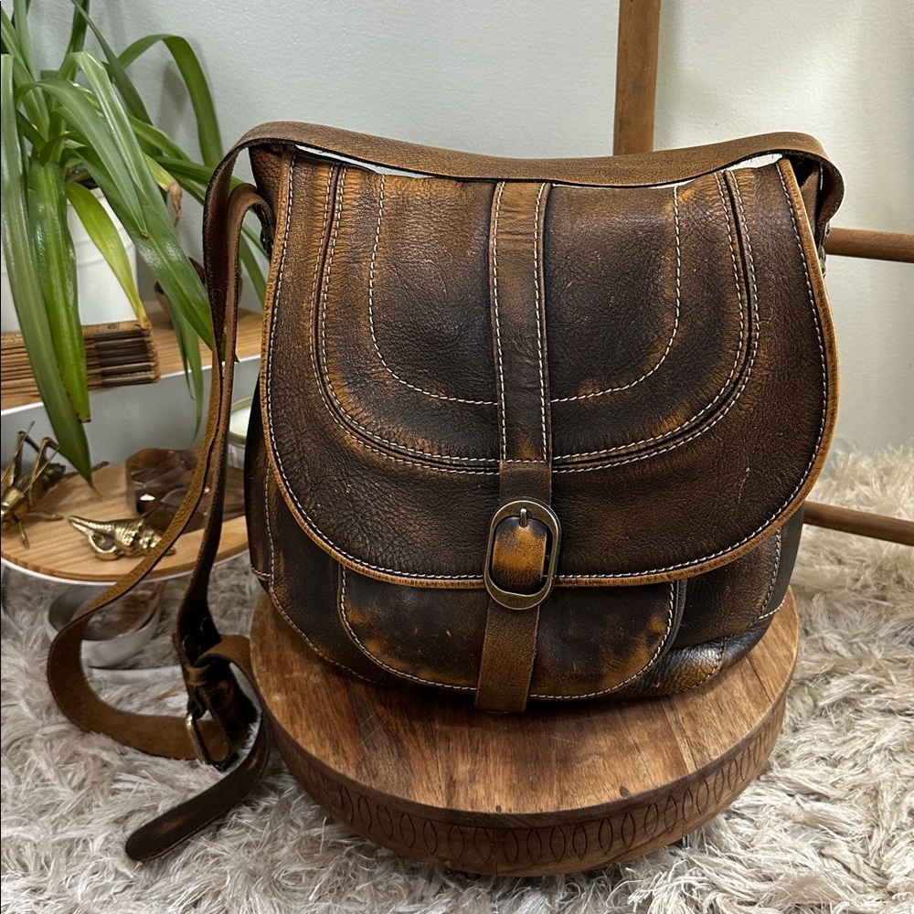 Patricia Nash Brown Distressed Italian Leather Ba… - image 1